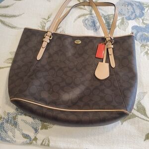 Coach Brown and Tan Signature Shoulder Bag